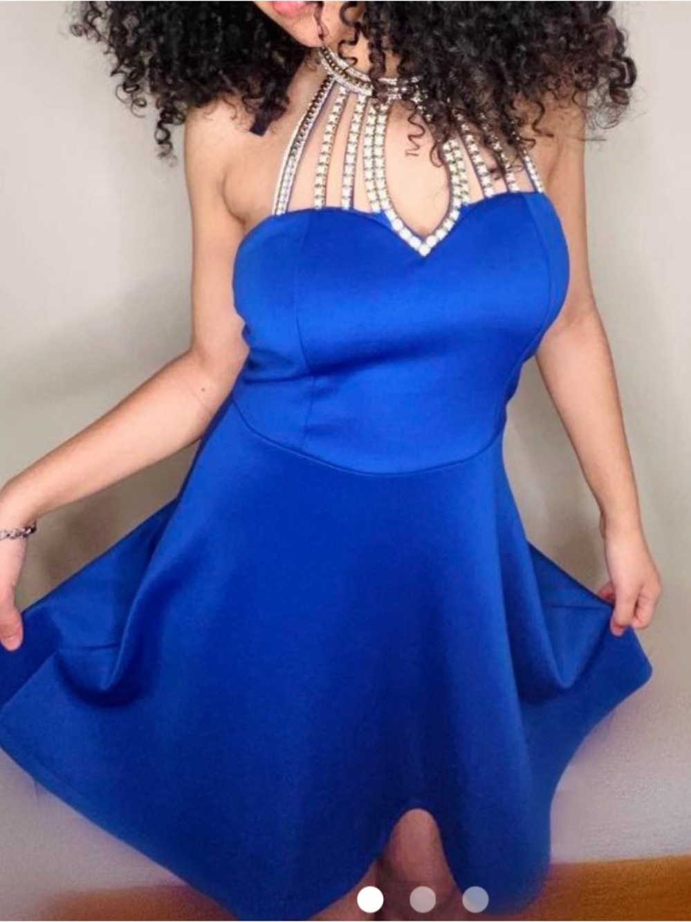 Charlotte Russe Royal Blue Jeweled Halter Skater Mini Dress